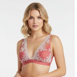 Wacoal Pink & White 852191 Embrace Lace Wire Free‎ Bralette 40